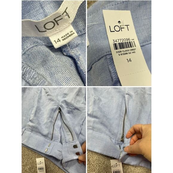 Loft wide leg trouser womens size 14 high rise blue linen blend pants nwt - Picture 10 of 12